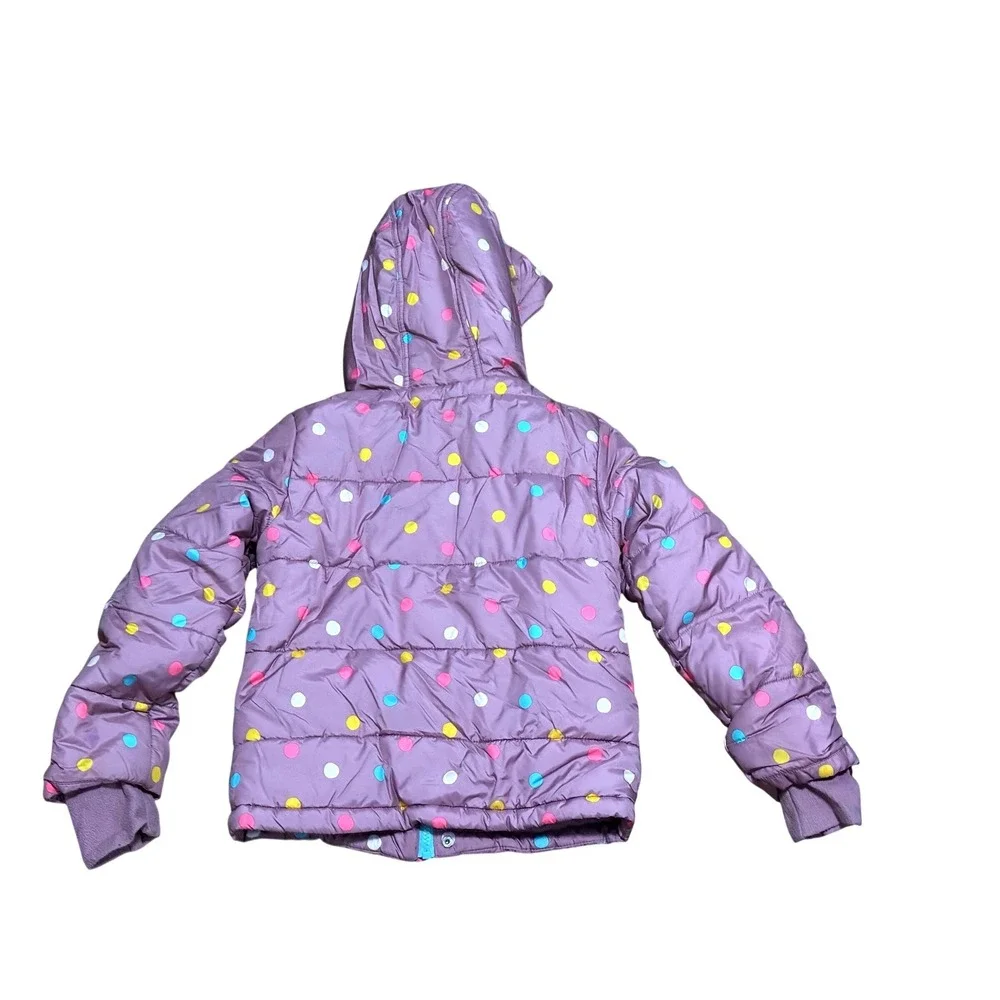 Cat & Jack Girls Purple Polka Dot Puffer Jacket Hooded Size S 6/7 VN1119796